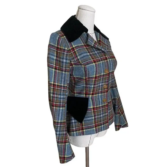 Vintage 90s VIVIENNE WESTWOOD F/W 1994 Wool Tartan Plaid Jacket Velvet Trim Orb - Picture 8 of 12